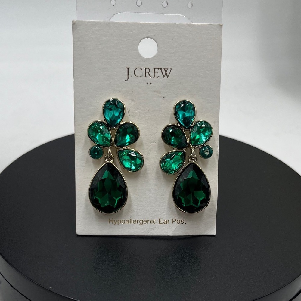 J. Crew Factory Crystal Petal
Statement Earrings Bright Patina Green Gold tone